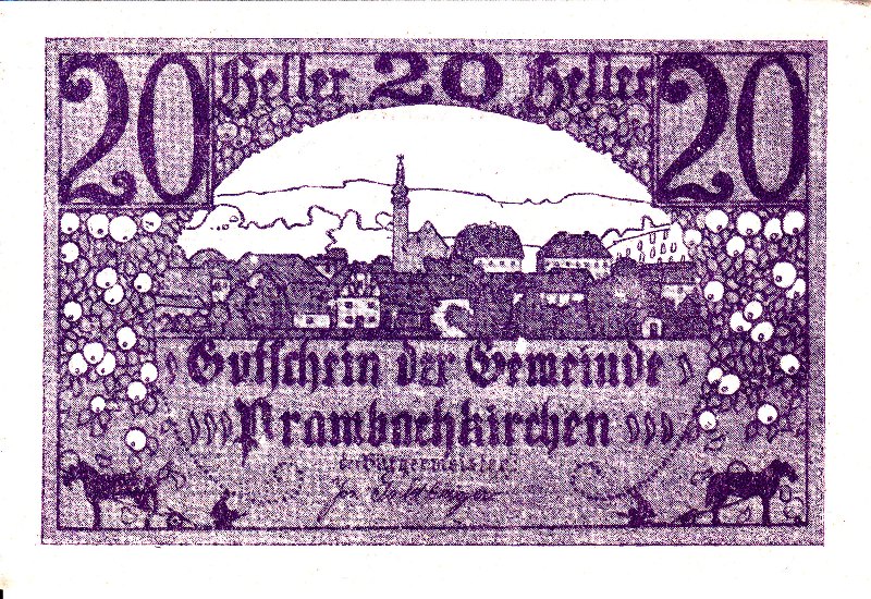 Нотгельд 20 геллеров 1920 года