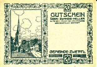 Нотгельд 20 геллеров 1921 года