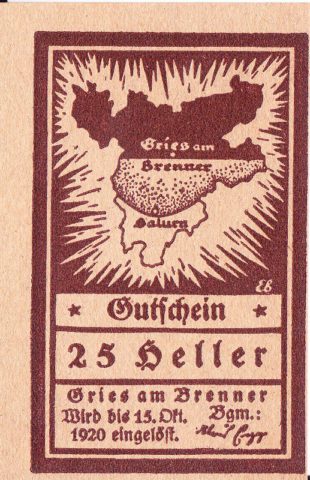 Нотгельд 25 геллеров 1920 года