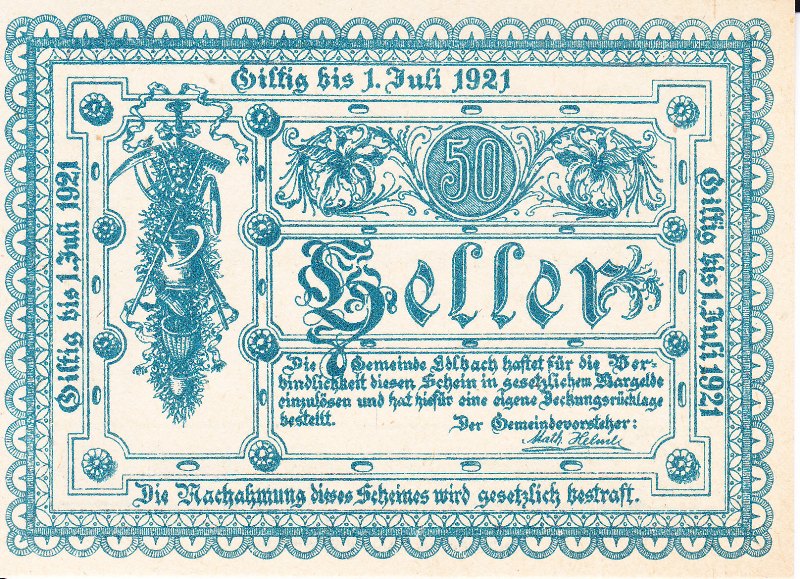 Нотгельд 50 геллеров 1921 года