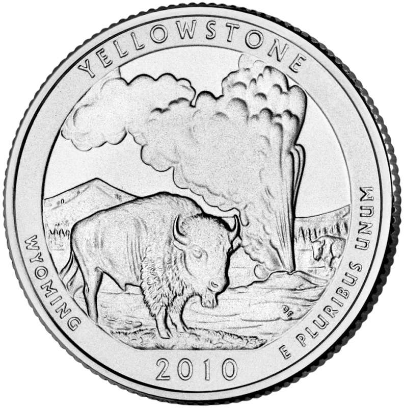 25 центов США Йеллоустонский национальный парк Вайоминг