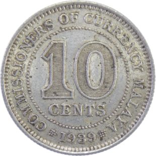 Британская Малайя. 10 центов 1939 г.