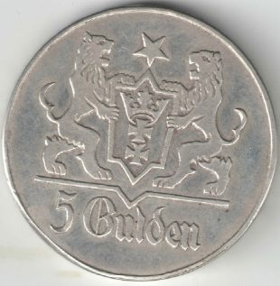 Данциг 5 гульденов (gulden) 1927 года арт 33459 Данциг 5 гульденов (gulden) 1927 года арт 33459
